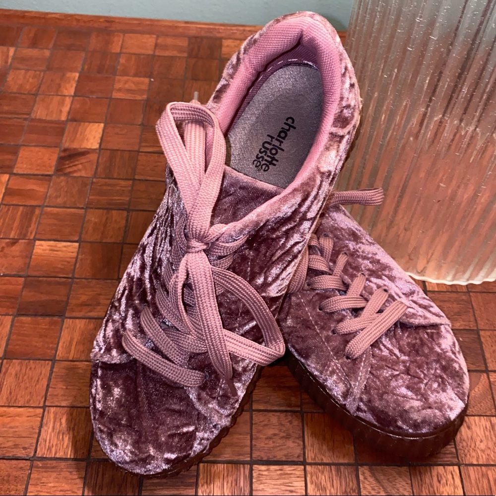 *SOLD* Charlotte Russe pink faux velvet platform sneakers